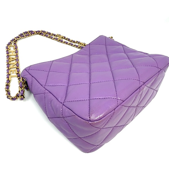 CHANEL Pick Me Up Hobo Small Logo Chain Lambskin Quilted Purple - Picture 11 of 16